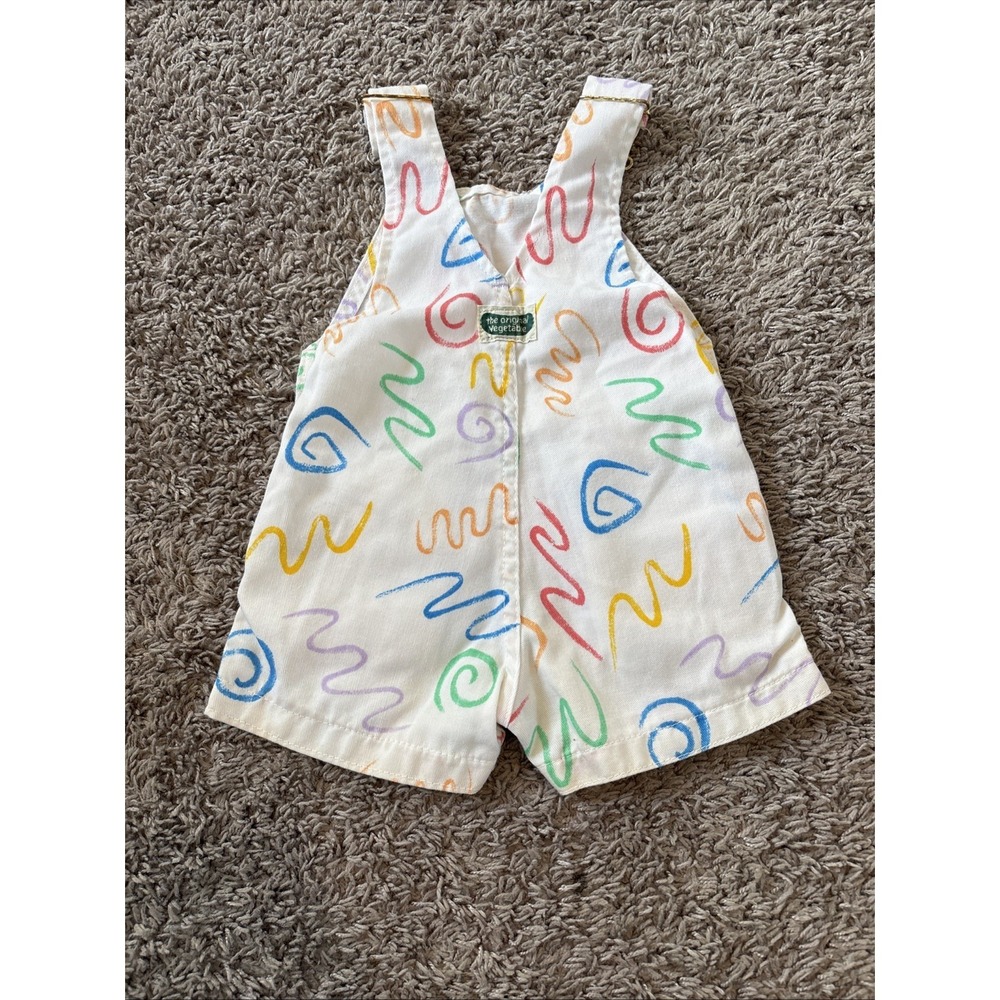 VTG Cutecumber Baby Overalls Size 12 Months Made in USA Squiggly Multicolor - Picture 3 of 5